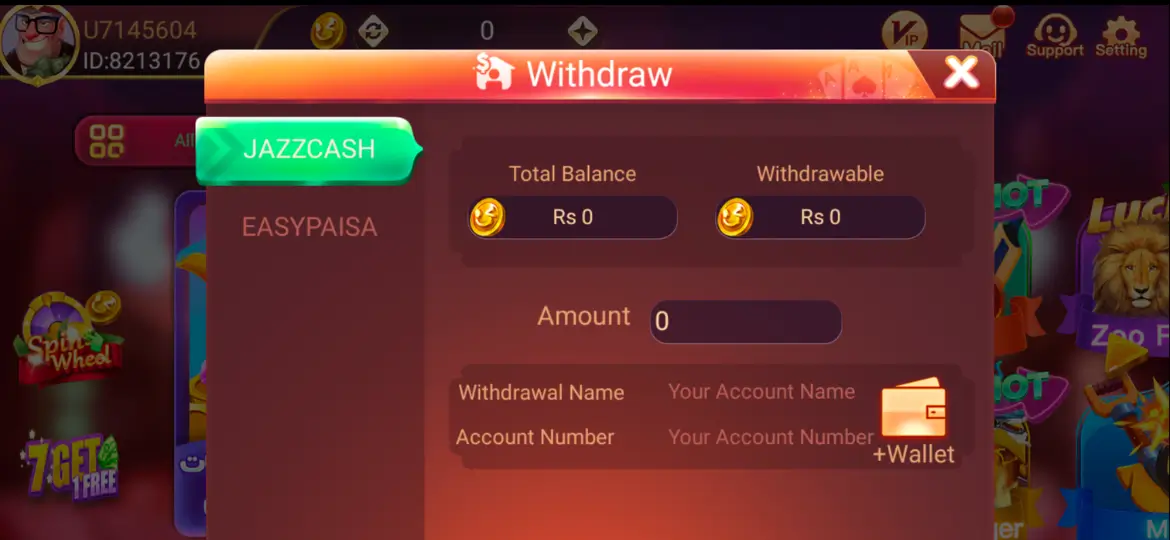 3 Patti No1 Cash Withdrawal Screen in Pakistan